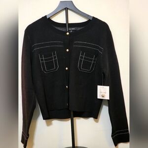 Ellen Tracy Black Cardigan with Gold Buttons